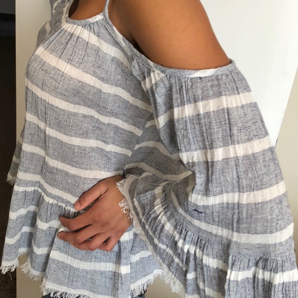 Blue Frayed Gauze Top - Picture 4 of 5